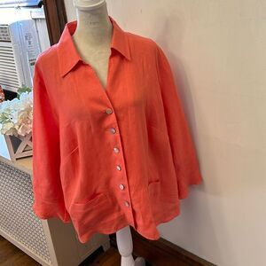 Talbots melon long sleeve button front Irish linen jacket Size 14 W EUC